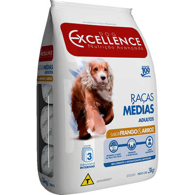 Ração Seca Dog Excellence Frango e Arroz para Cães Adultos Raças Médias 3kg
