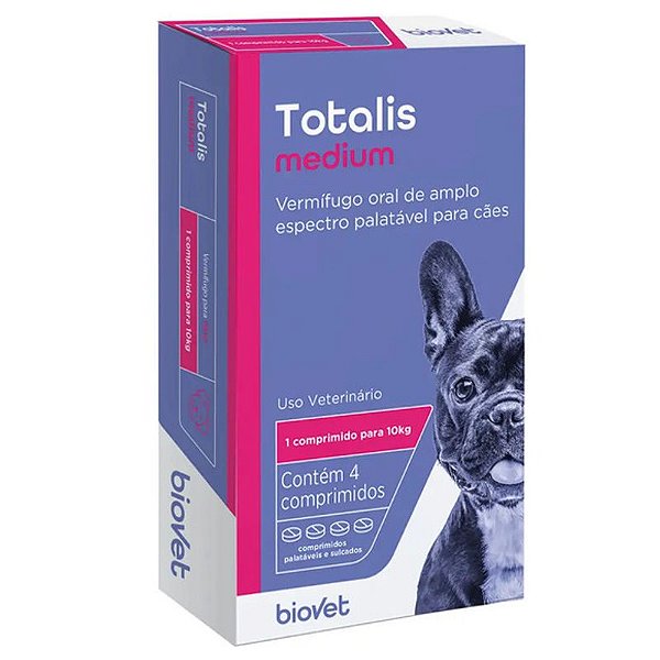Vermífugo Biovet Totalis Medium - Proteção Completa - 4 Comprimidos