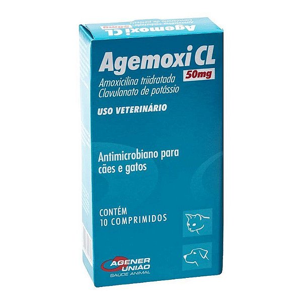 Antibiótico Agemoxi CL Agener 50mg Para Infecções Bacterianas Cães e Gatos 1 Unidade