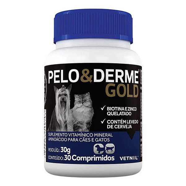 Suplemento Vetnil Pelo e Derme Gold com 30 Comprimidos para Cães e Gatos