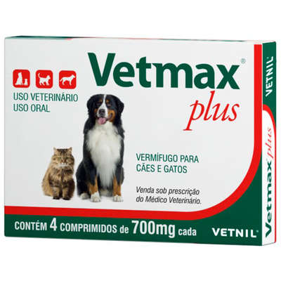 Vermífugo Vetmax Plus 700 Mg - 4 Comprimidos - Vetnil