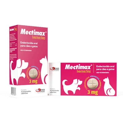 Endectocida Agener Mectimax Ivermectina Oral 3 Mg Para Cães E Gatos C/04 Comprimidos