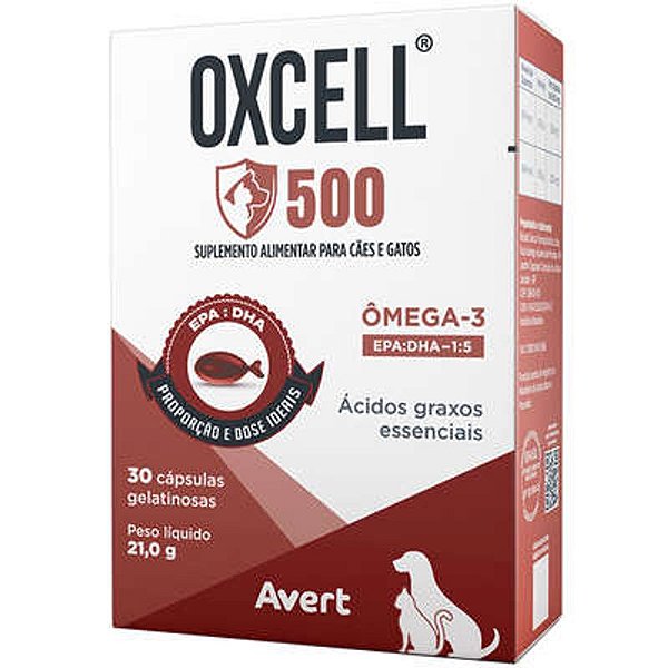 Suplemento Avert Oxcell 500 para Cães e Gatos com 30 Cápsulas