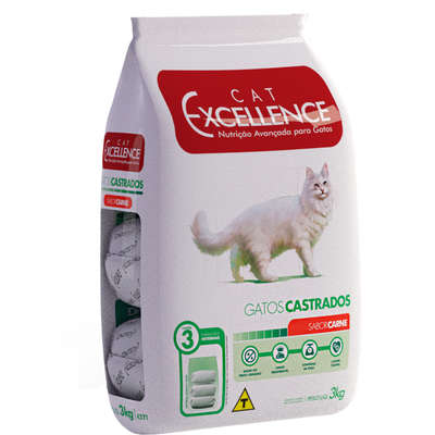 Ração Seca Cat Excellence Carne para Gatos Adultos Castrados 3kg