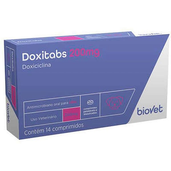 Antimicrobiano Doxitabs Biovet 200mg para Tratamento de Infecções 14 Comprimidos