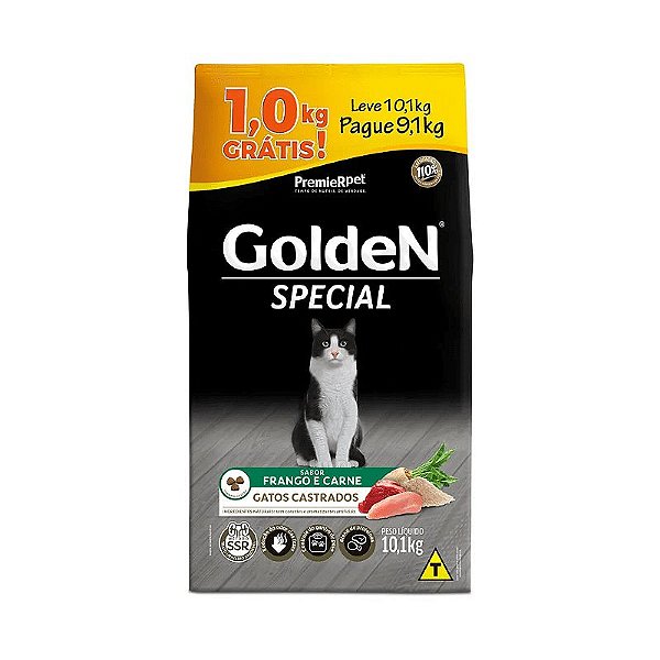 Ração Seca Para Gatos Castrados Com Frango e Carne Golden Special 10,1kg
