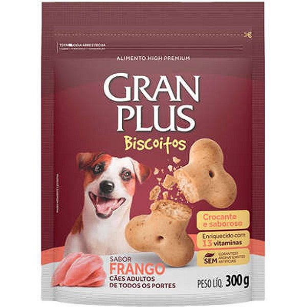 Biscoito GranPlus para Cães Sabor Frango Petisco Saboroso 300 g