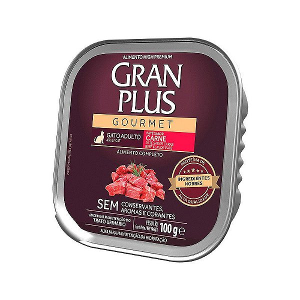 Ração Úmida Gourmet Patê Sabor Carne GranPlus 100g