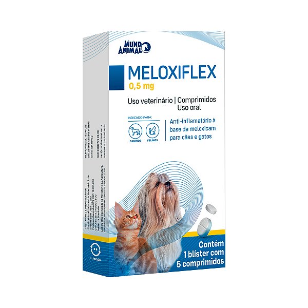 Anti-inflamatório Meloxiflex 0,5mg Para Cães e Gatos 5 Comprimidos - Mundo Animal