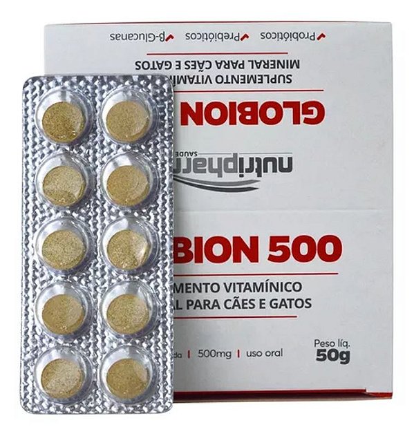 Suplemento Nutripharme Globion Pet para Saúde de Cães e Gatos 10 Comprimidos