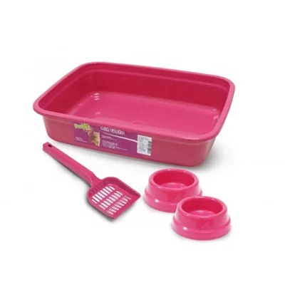 Kit Tradicional Power Pets Gatos Com 4 Peças Rosa