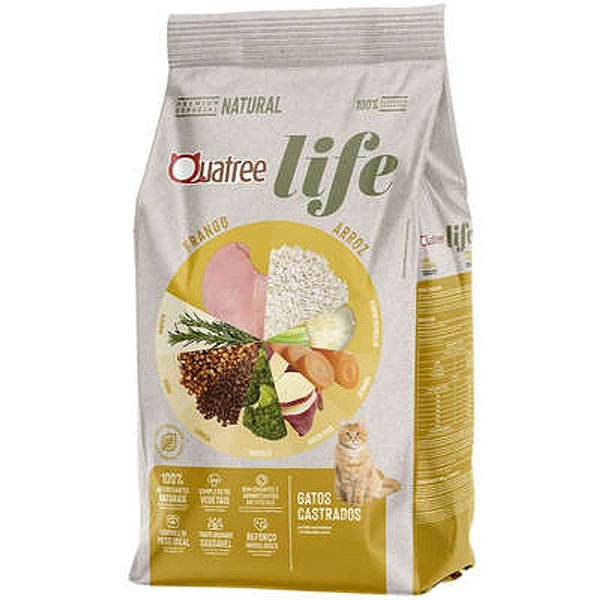 Ração Quatree Sabor Frango e Arroz para Gatos Castrados de 3kg