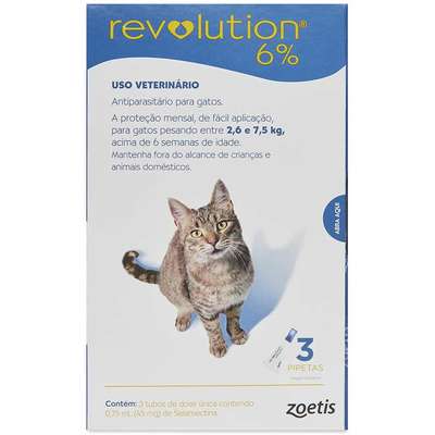 Antipulgas E Carrapatos Revolution 6% Para Gatos De 2,5 A 7,5 Kg C/03 Ampolas 0,75ml