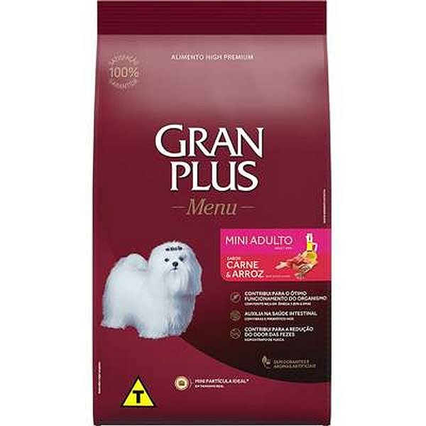 Ração Seca Gran Plus Menu para Cães Adultos Raças Mini Sabor Carne e Arroz 15kg
