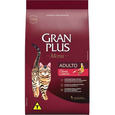 Ração Seca Gran Plus Menu para Gatos Adultos Sabor Carne e Arroz 10,1kg
