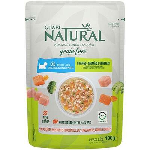Ração Úmida Guabi Natural Sachê para Cães Sabor Salmão e Frango 100 Gramas