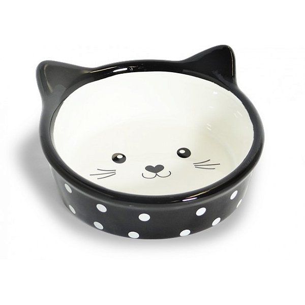 Comedouro Comed Porcelana Face Cat Preto Fundo 200ml