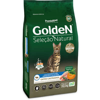 Ração Seca PremieR Pet Golden Seleção Natural Frango, Abóbora e Alecrim para Gatos Castrados 10,1kg