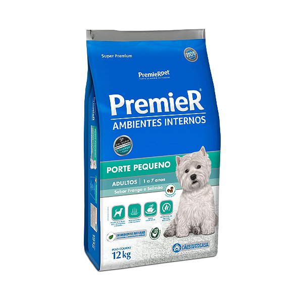 Ração Premier Ambientes Internos para Cães Adultos Sabor Frango e Salmão 12Kg