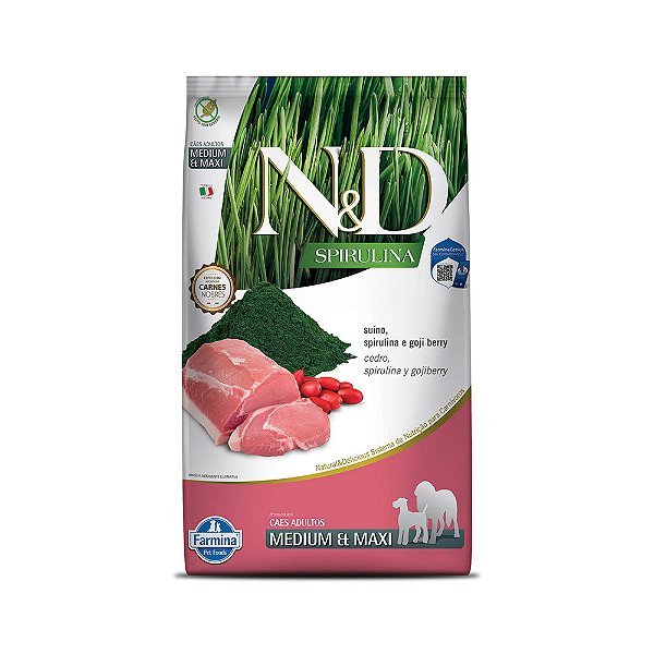 Ração Farmina N&amp;d Spirulina Para Cães Adultos De Porte Médio E Grande Sabor Suíno, Spirulina E Goji Berry 10,1kg