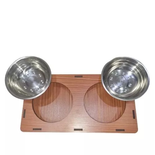 Comedouro Mdf Com Tigela Inox P Para Cães