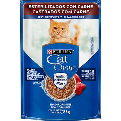 Ração Úmida Nestlé Purina Cat Chow Sachê Castrados Carne 85g
