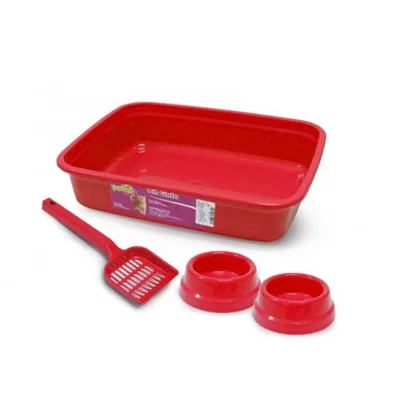 Kit Tradicional Power Pets Gatos Com 4 Peças Vermelho