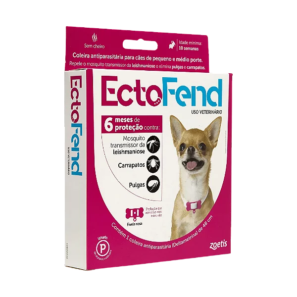 Coleira Antiparasitária EctoFend 48cm para Cães de Raça Pequena Rosa