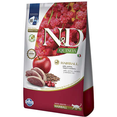 Ração Seca N&D Quinoa Hairball Pato, Maçã e Cranberry para Gatos Adultos 400g