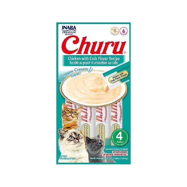Purê Churu Galinha E Caranguejo Para Gatos 56g