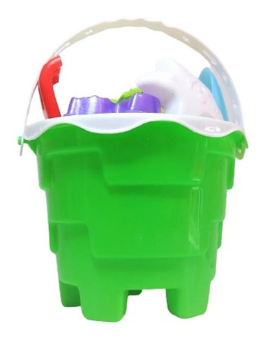 Baldinho Praia C/ 7 Acessórios Rastelo Pá Brinquedo Presente