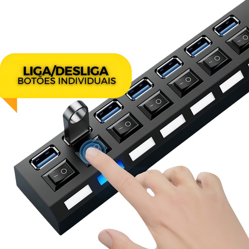 Hub Usb Cabo Extensor Régua Usb 2.0 7 Portas High Speed Hd Pen Drive Pc