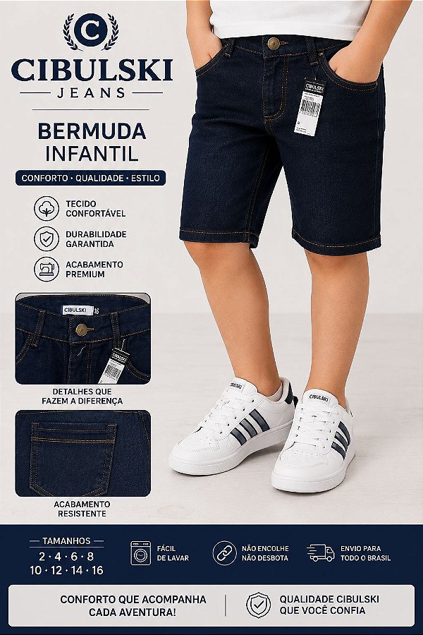 Bermuda Jeans Infantil Masculina C Elastano