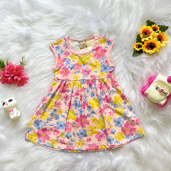 Vestido Gatinha Flor Bebê Menina tamanho G 9 meses
