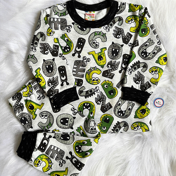 Pijama Infantil De Inverno Brandili Moletom Flanelado Menino Estampado Tam 1