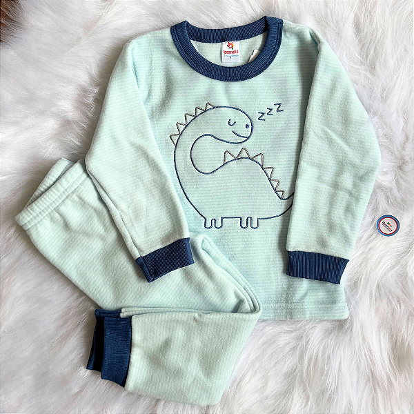 Pijama Infantil De Inverno Brandili Soft Listrado Menino Dinossauro Tam 3