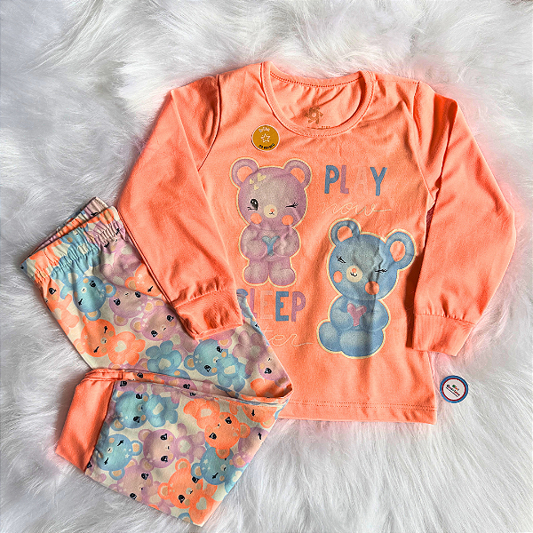 Pijama Infantil De Inverno Brandili Menina Brilha no Escuro Sleep Later Tam 3