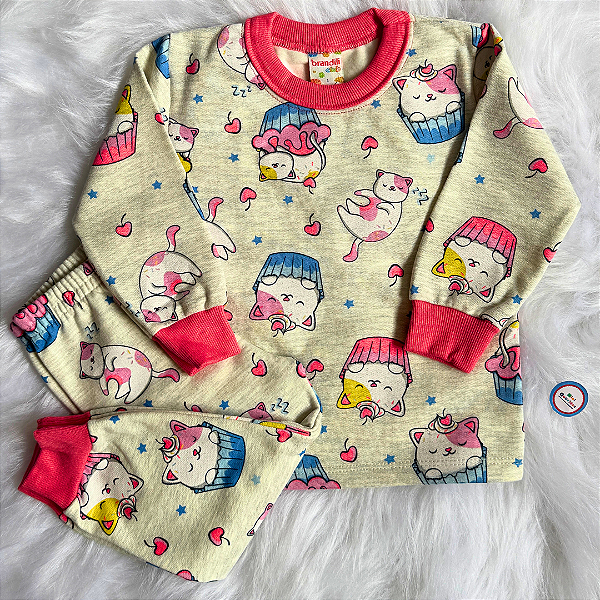 Pijama Infantil De Inverno Brandili Moletom Flanelado Menina Gatinhos Tam 1