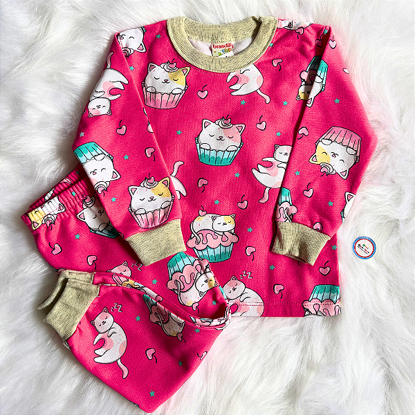 Pijama Infantil De Inverno Brandili Moletom Flanelado Menina Gatinhos Tam 2