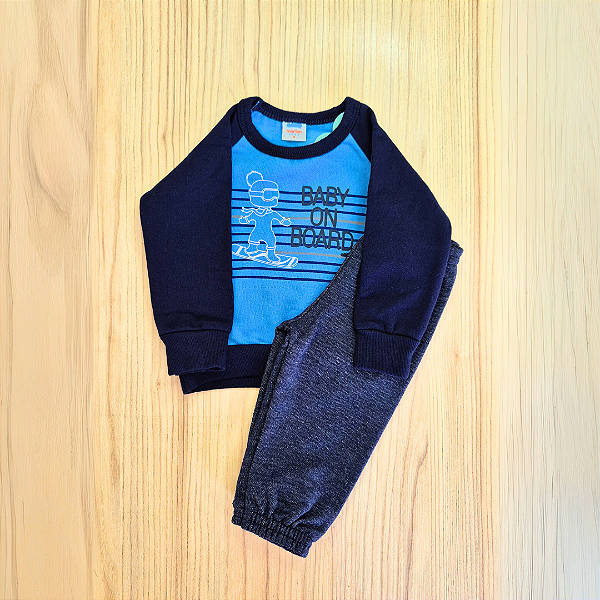 Conjunto Moletom Flanelado Marlan Baby Estampado Azul Marinho Menino Tam M