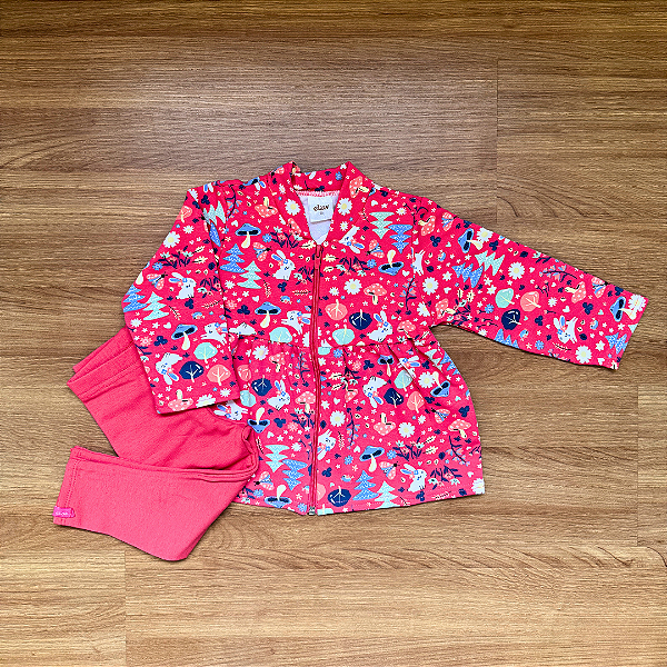 Conjunto Flanelado Elian Casaco Com Zíper e Legging Vermelho Claro Menina Tam 1