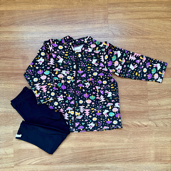 Conjunto Flanelado Elian Casaco Com Zíper e Legging Preto Menina Tam 2
