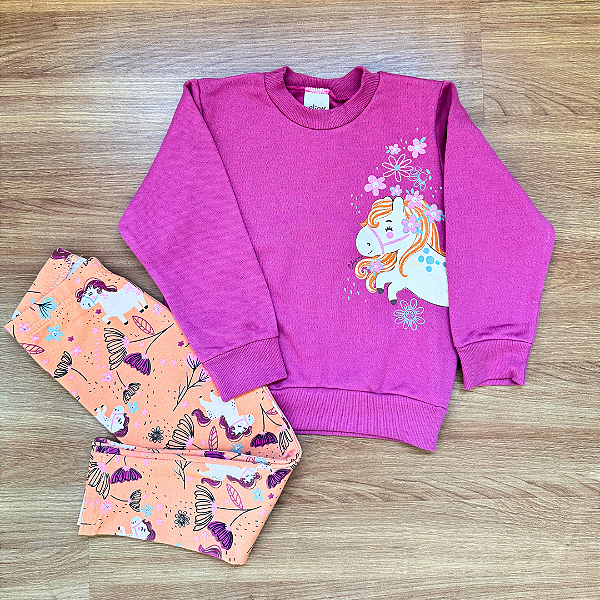 Conjunto Moletom Flanelado Elian Blusão e Legging Roxo com Caramelo Menina Tam 3