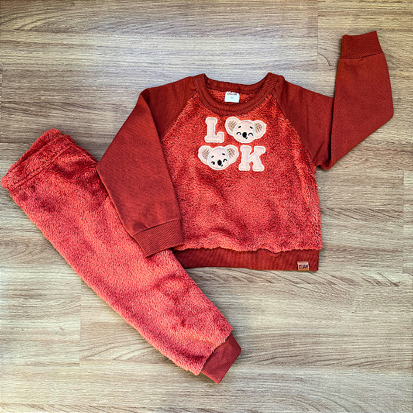 Conjunto Moletom Peluciado Elian Coala Terracota Menino Tam 3