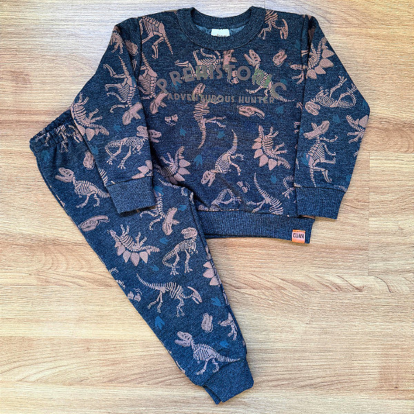 Conjunto Moletom Flanelado Elian Azul Escuro Menino Tam 2