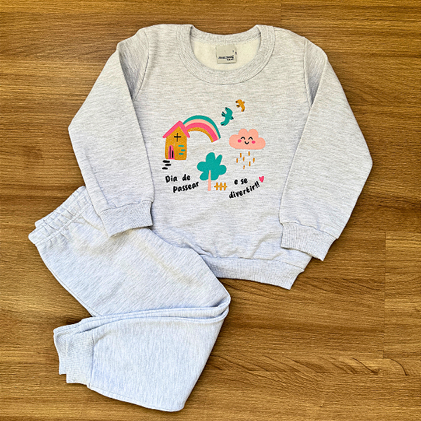 Conjunto Moletom Flanelado Malwee Kids Blusão Cinza Menina Tam 3