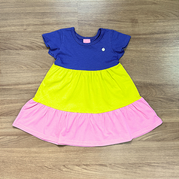 Vestido Kamylus Infantil Três Marias Roxo Amarelo Rosa