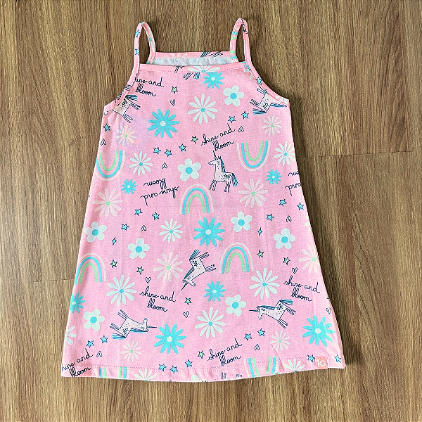 Vestido Kamylus Infantil Estampado Alças Rosa