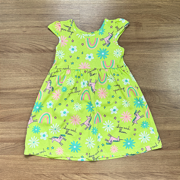Vestido Kamylus Infantil Estampado Verde Lima Tam 3