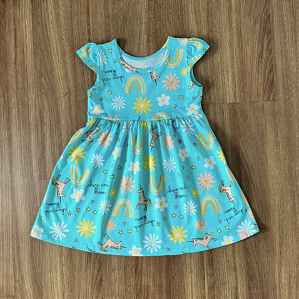 Vestido Kamylus Infantil Estampado Verde Água Tam 2